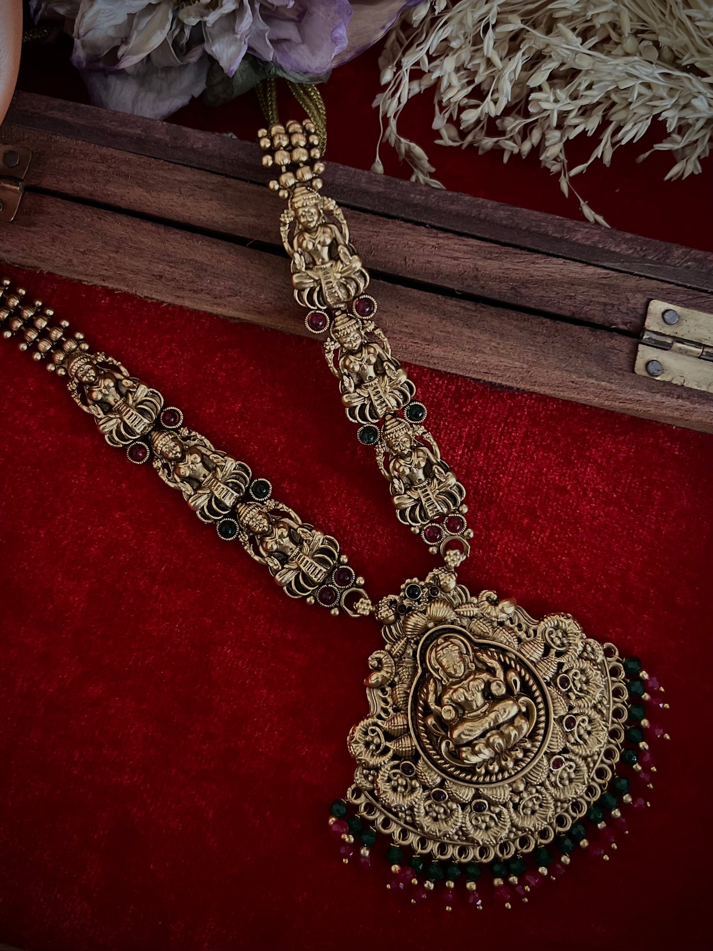Antique Gold-Plated Studded Temple Jewellery Long Necklace Set DB-GP11750Z7