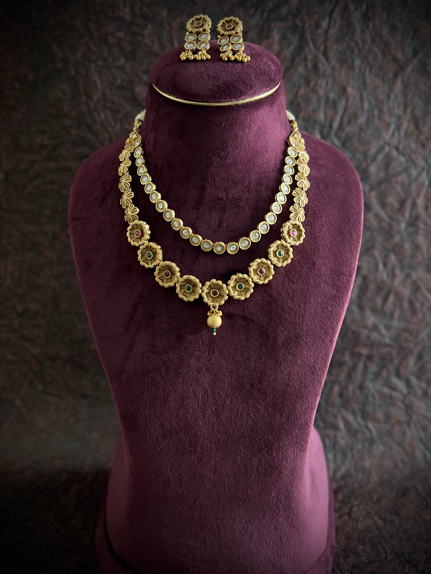 Gold Plated Antique Double layered Necklace Set DB-GP14000Z