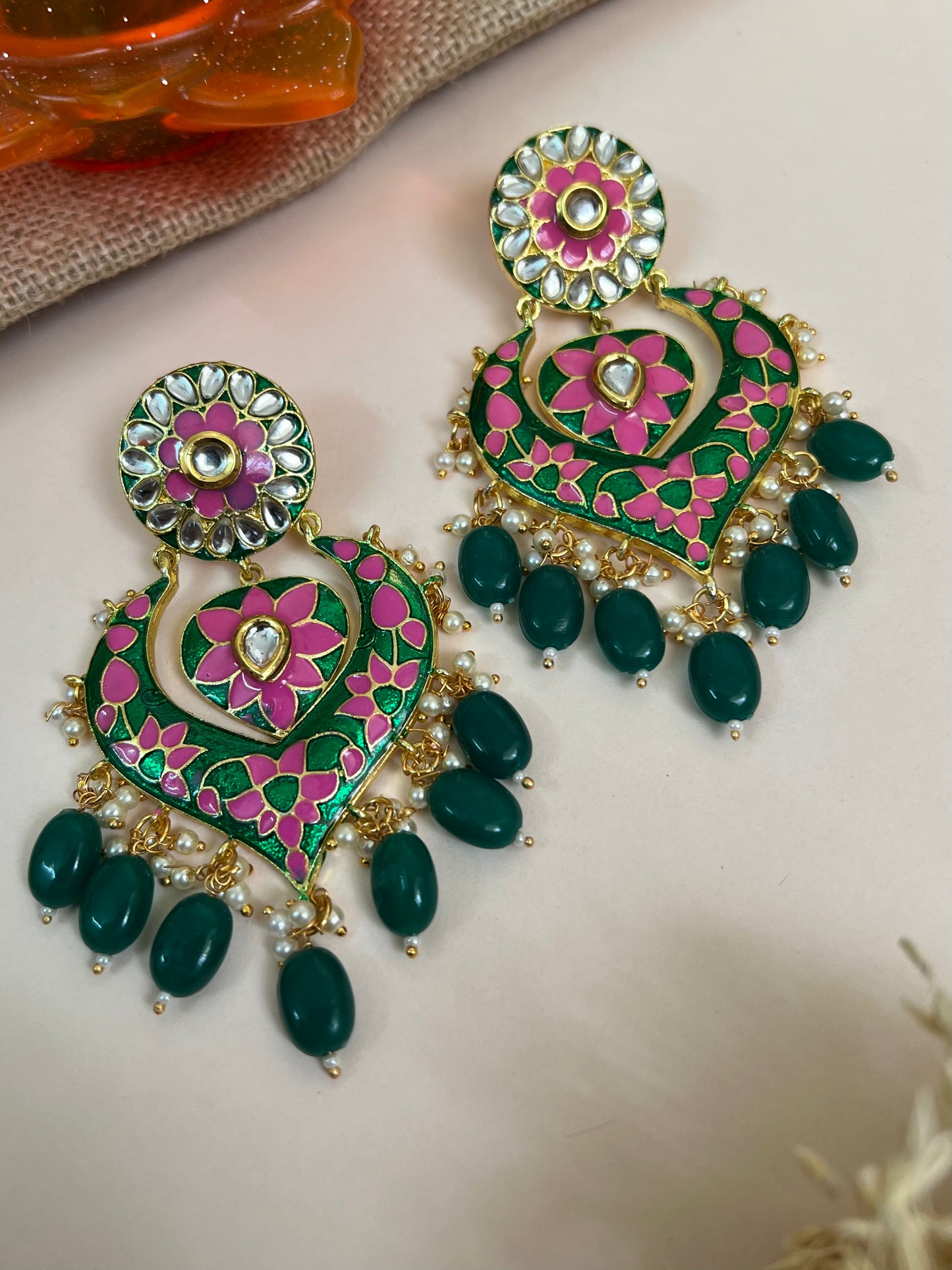 Khwaab Kundan Meenakari Chandbali Earrings DB-CB15602Z