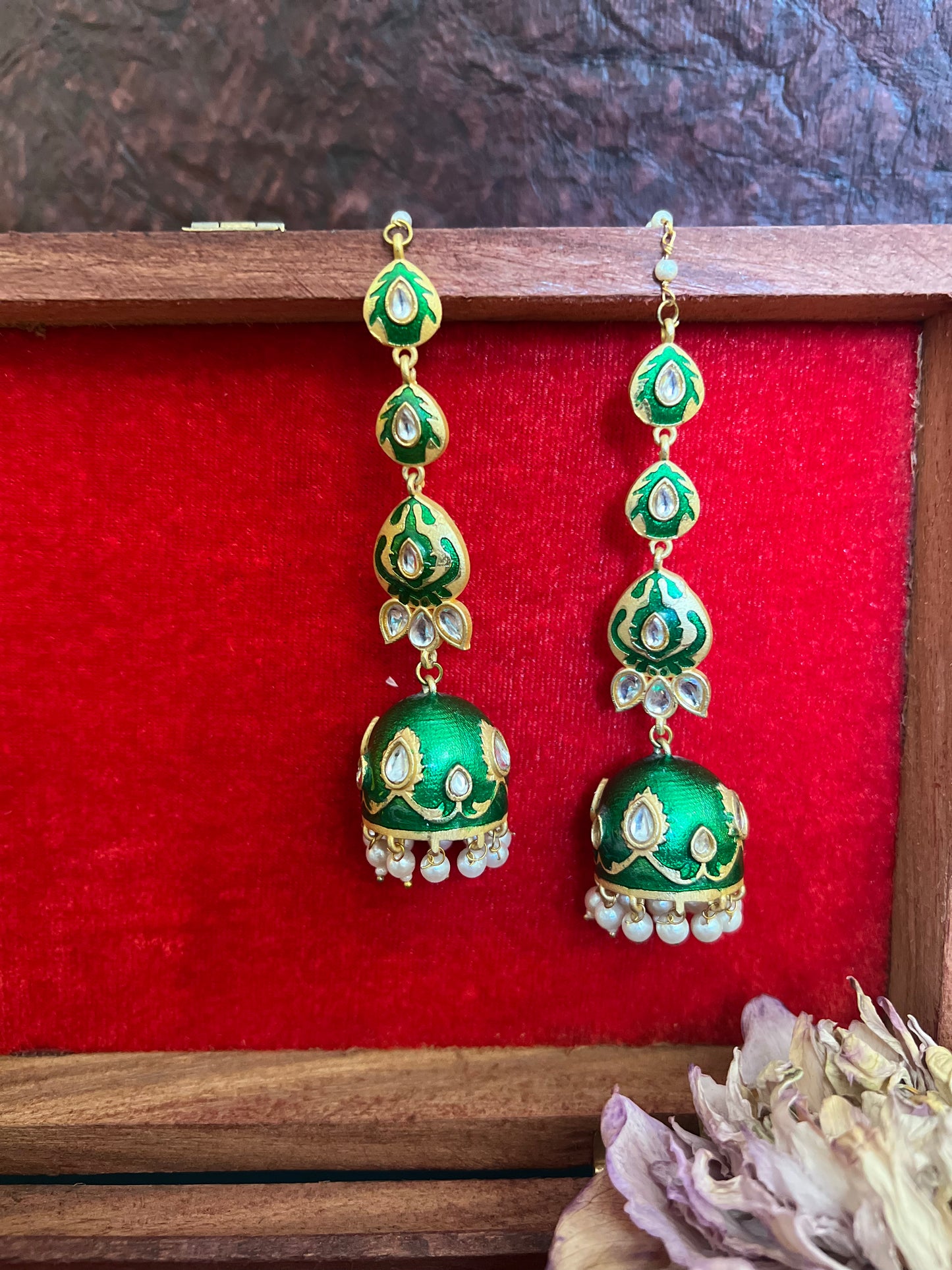 Meenakari Kundan Green Jhumka with Ear Chain DB-GP13602Z