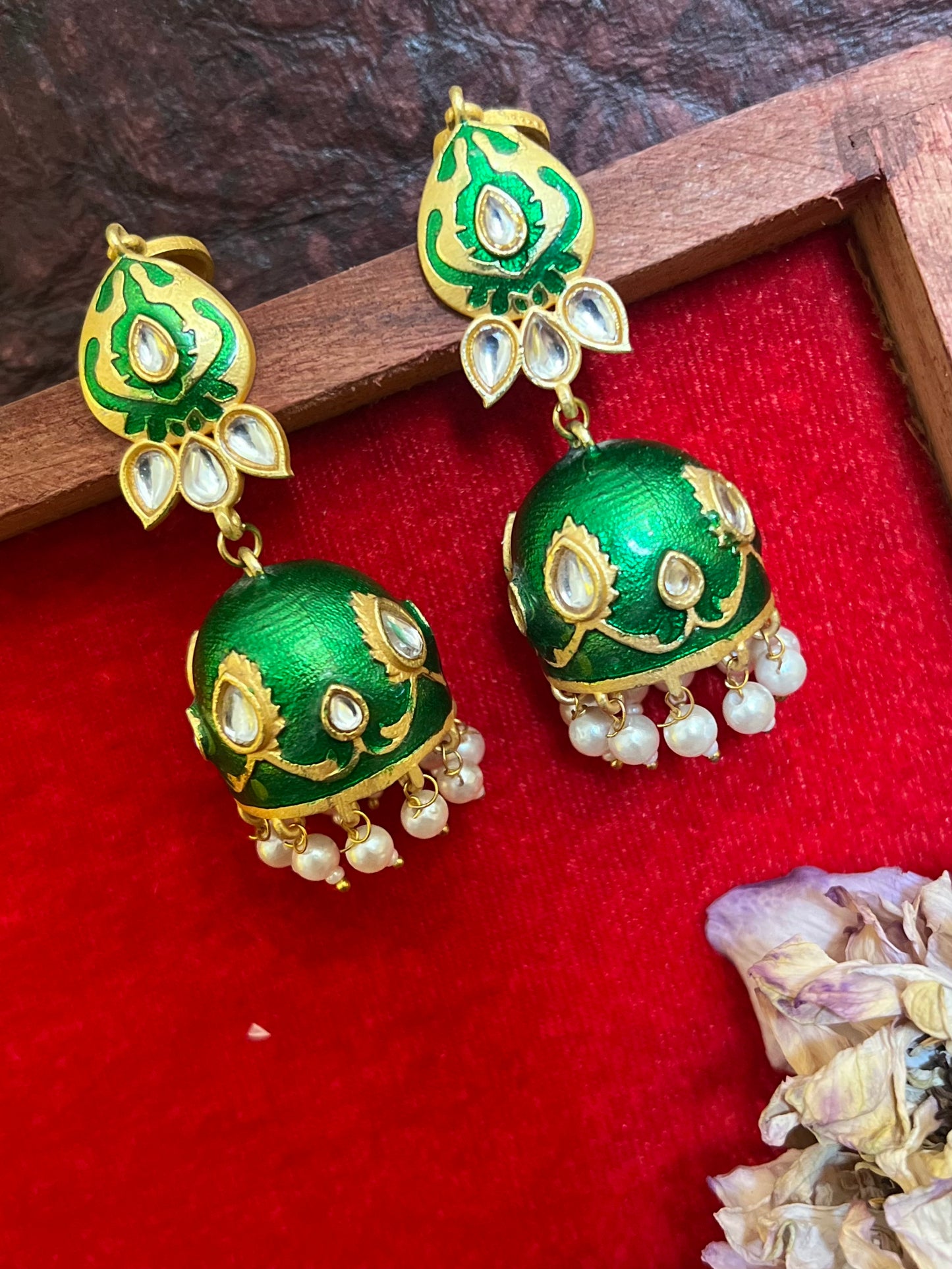 Meenakari Kundan Green Jhumka with Ear Chain DB-GP13602Z