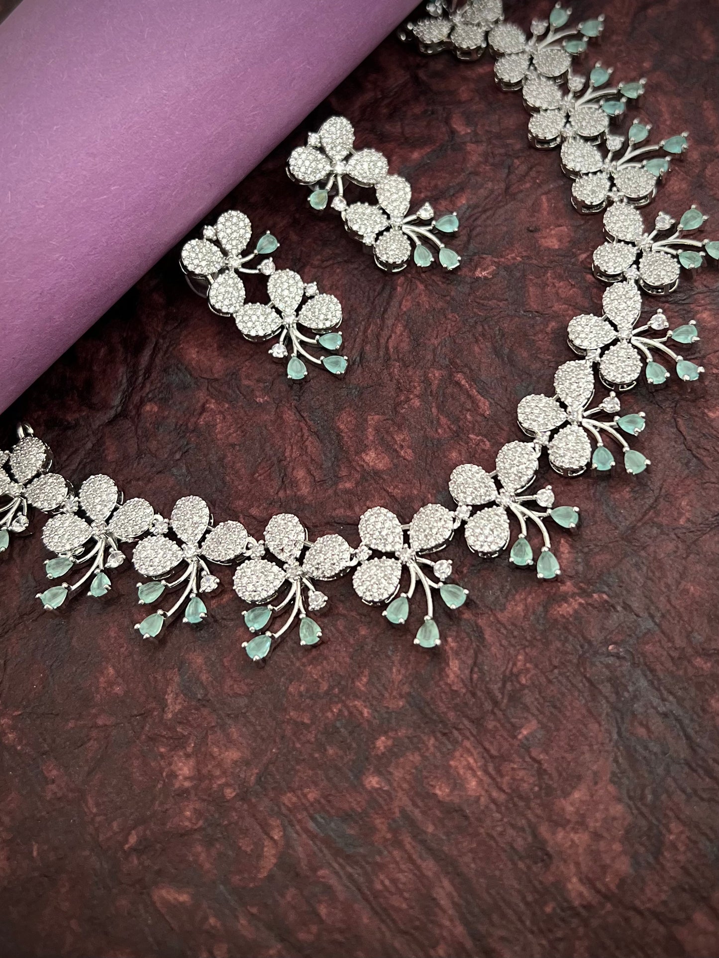 Phuljhadi Zircon Mint Necklace set DB-AD12040Z5