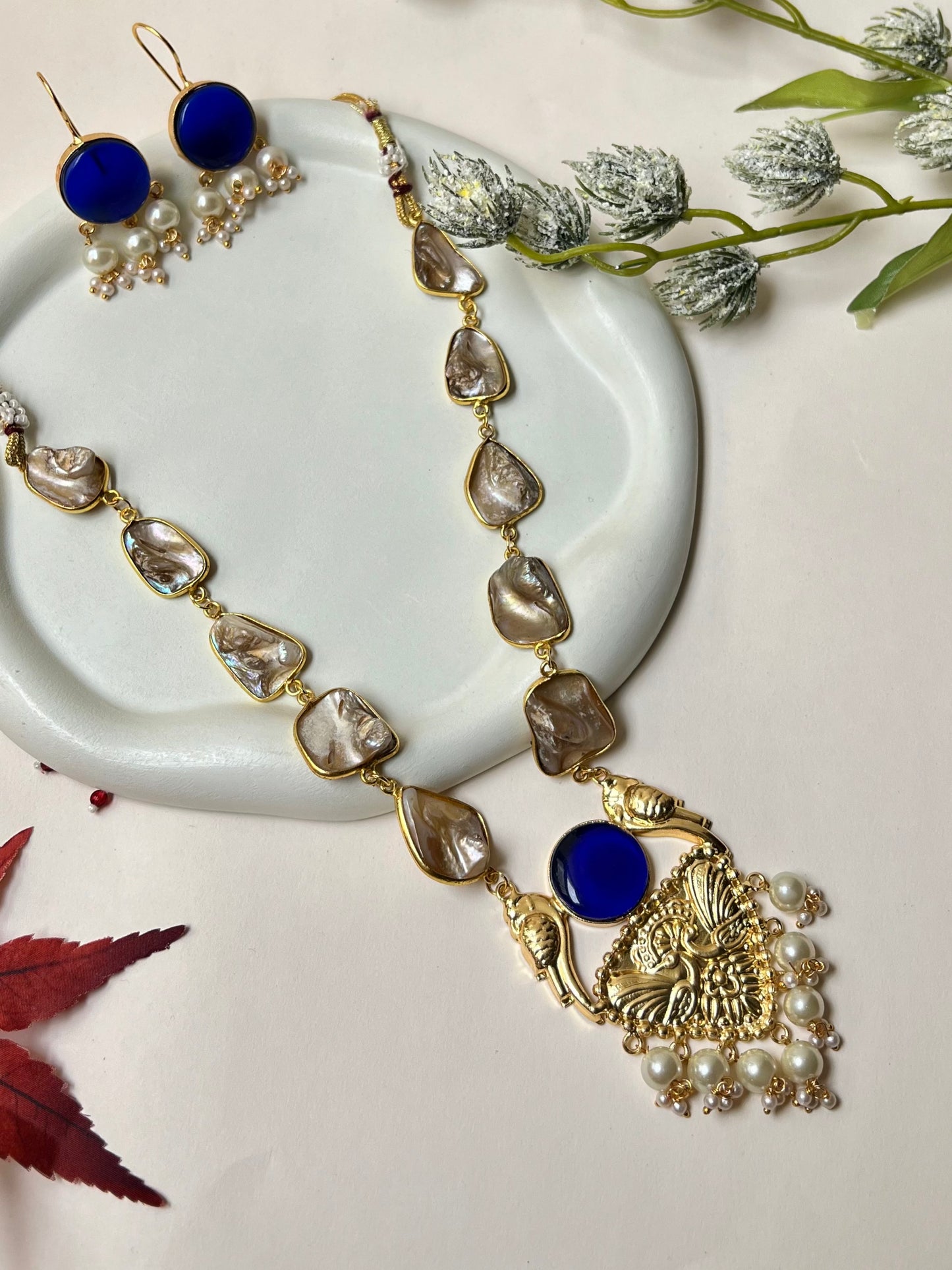 HANDCRAFTED SEMI PRECIOUS STONE MOP LONG NECKLACE SET DB-SPS1600Z2