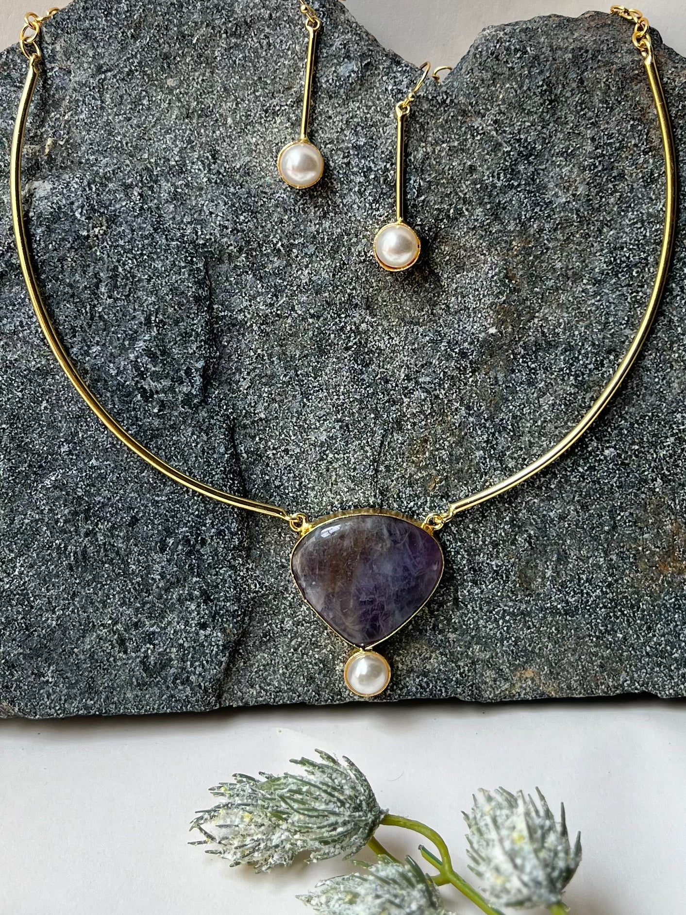 HANDCRAFTED SEMI PRECIOUS STONE HASLI NECKLACE SET DB-GP1480Z2