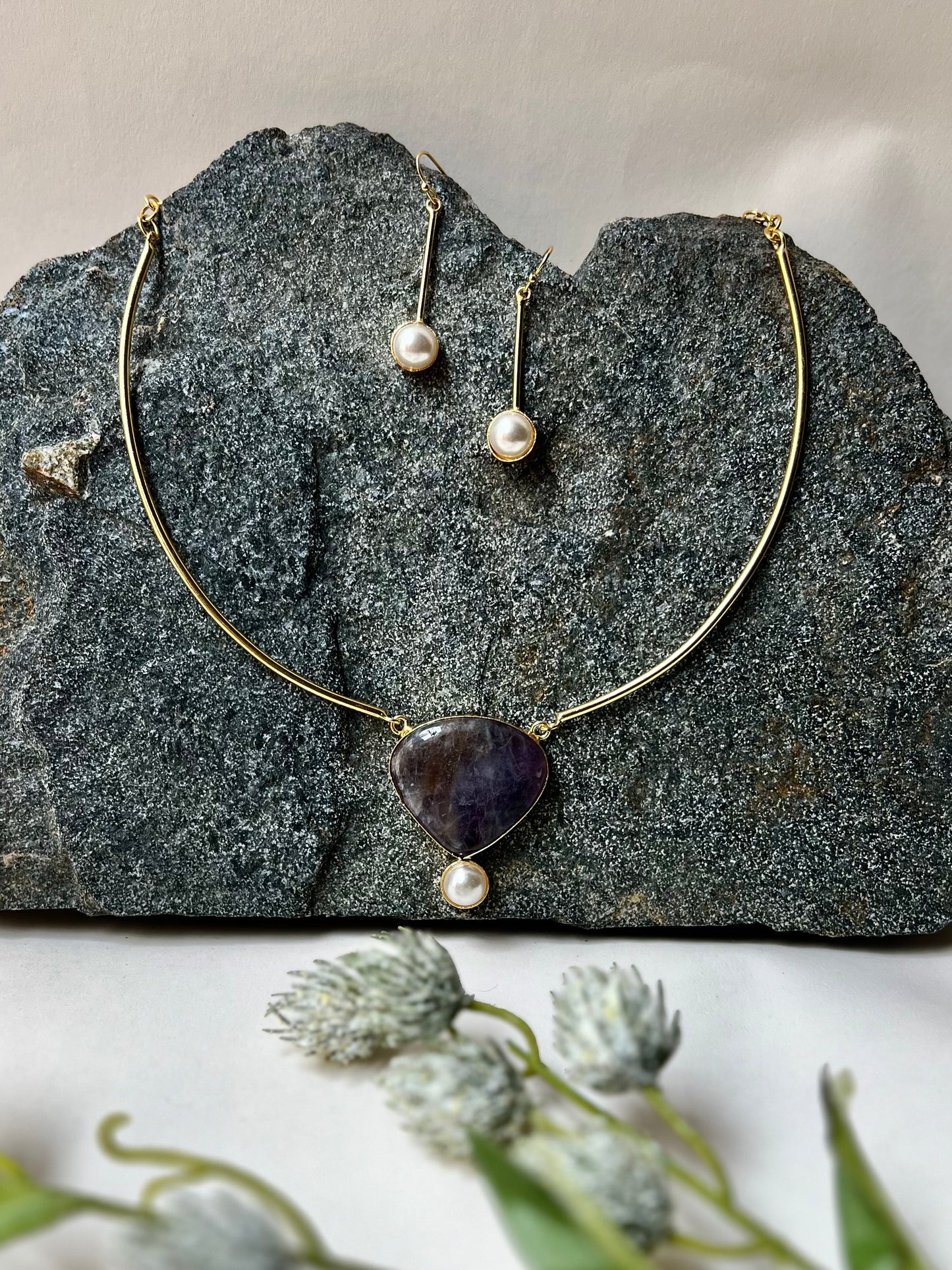 HANDCRAFTED SEMI PRECIOUS STONE HASLI NECKLACE SET DB-GP1480Z2