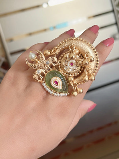 Radha Elephant Motifs Kundan Ring DB-GP110001Z2