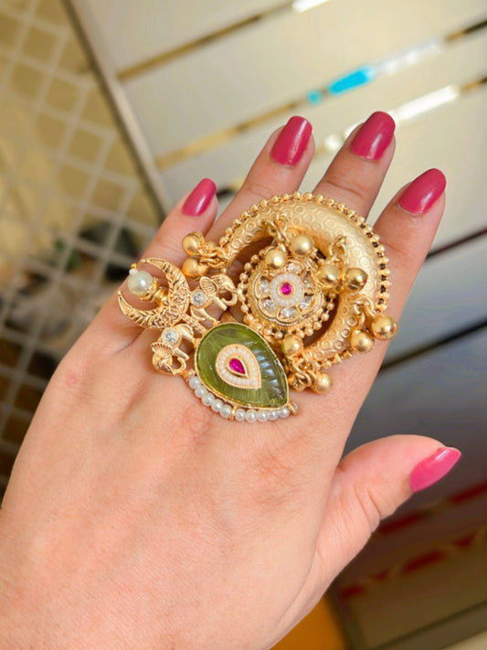 Radha Elephant Motifs Kundan Ring DB-GP110001Z2