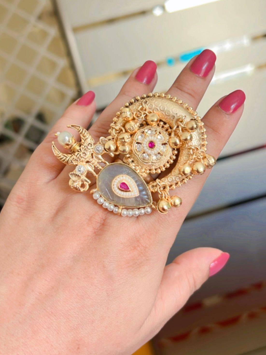 Radha Elephant Motifs Kundan Ring DB-GP110001Z2