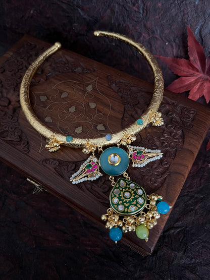 HANDCRAFTED MEENAKARI PANCHI HASLI NECKLACE DB-GP12520Z2