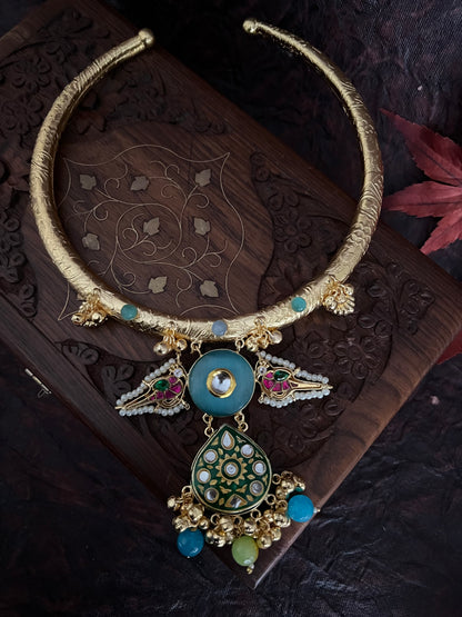 HANDCRAFTED MEENAKARI PANCHI HASLI NECKLACE DB-GP12520Z2