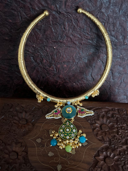 HANDCRAFTED MEENAKARI PANCHI HASLI NECKLACE DB-GP12520Z2