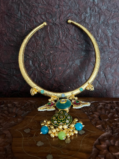 HANDCRAFTED MEENAKARI PANCHI HASLI NECKLACE DB-GP12520Z2