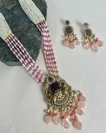 VICTORIAN POLISH PINK LONG NECKLACE SET DB- VP13900Z2