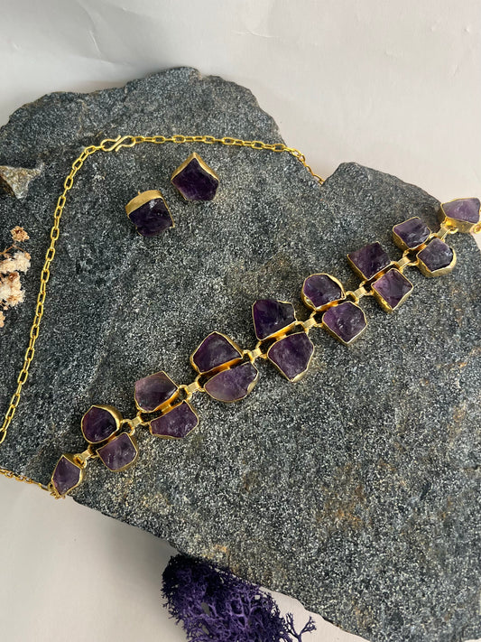 TRENDY SEMI PRECIOUS STONE DOUBLE LAYERED PURPLE CHOKER DB-GP11130Z2