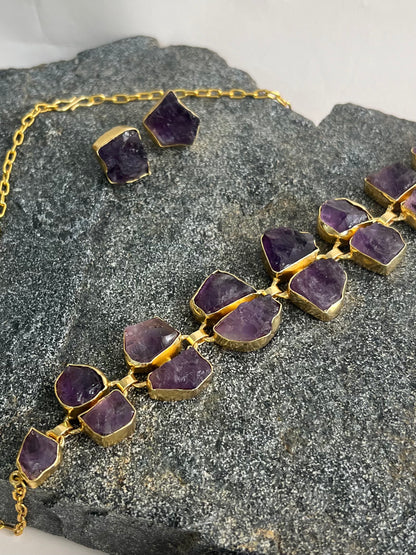 TRENDY SEMI PRECIOUS STONE DOUBLE LAYERED PURPLE CHOKER DB-GP11130Z2