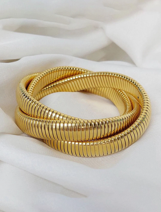 18K Gold Plated Stainless Steel Triple Layered Bangle DB-GP1600Z2