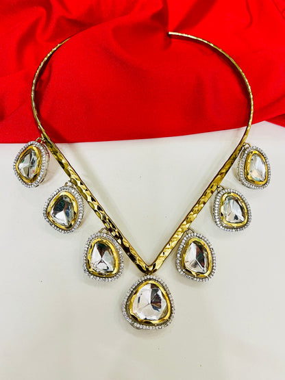 Uncut Polki Studded Golden Hasli Necklace Set DB-GP124000z2