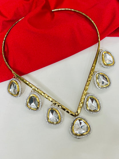 Uncut Polki Studded Golden Hasli Necklace Set DB-GP124000z2