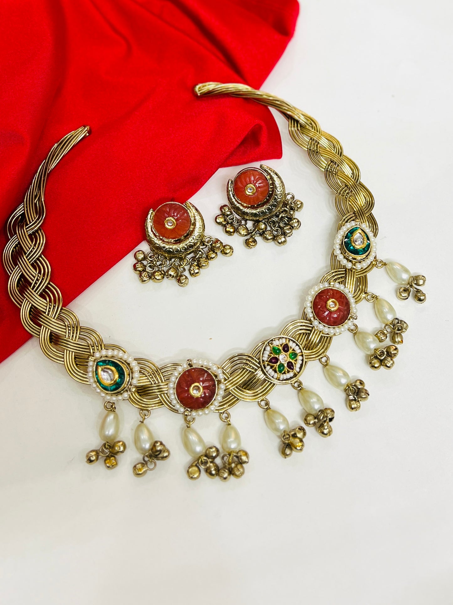 Gemstone Beaded Golden Hasli Choker Necklace Set DB-GP122000Z2