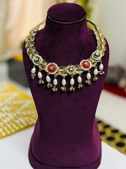 Gemstone Beaded Golden Hasli Choker Necklace Set DB-GP122000Z2
