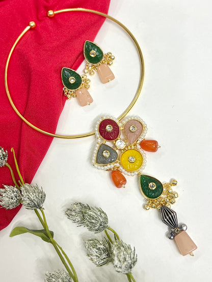 Meraki Multicolor Hasli Necklace Set DB-GP22000Z2