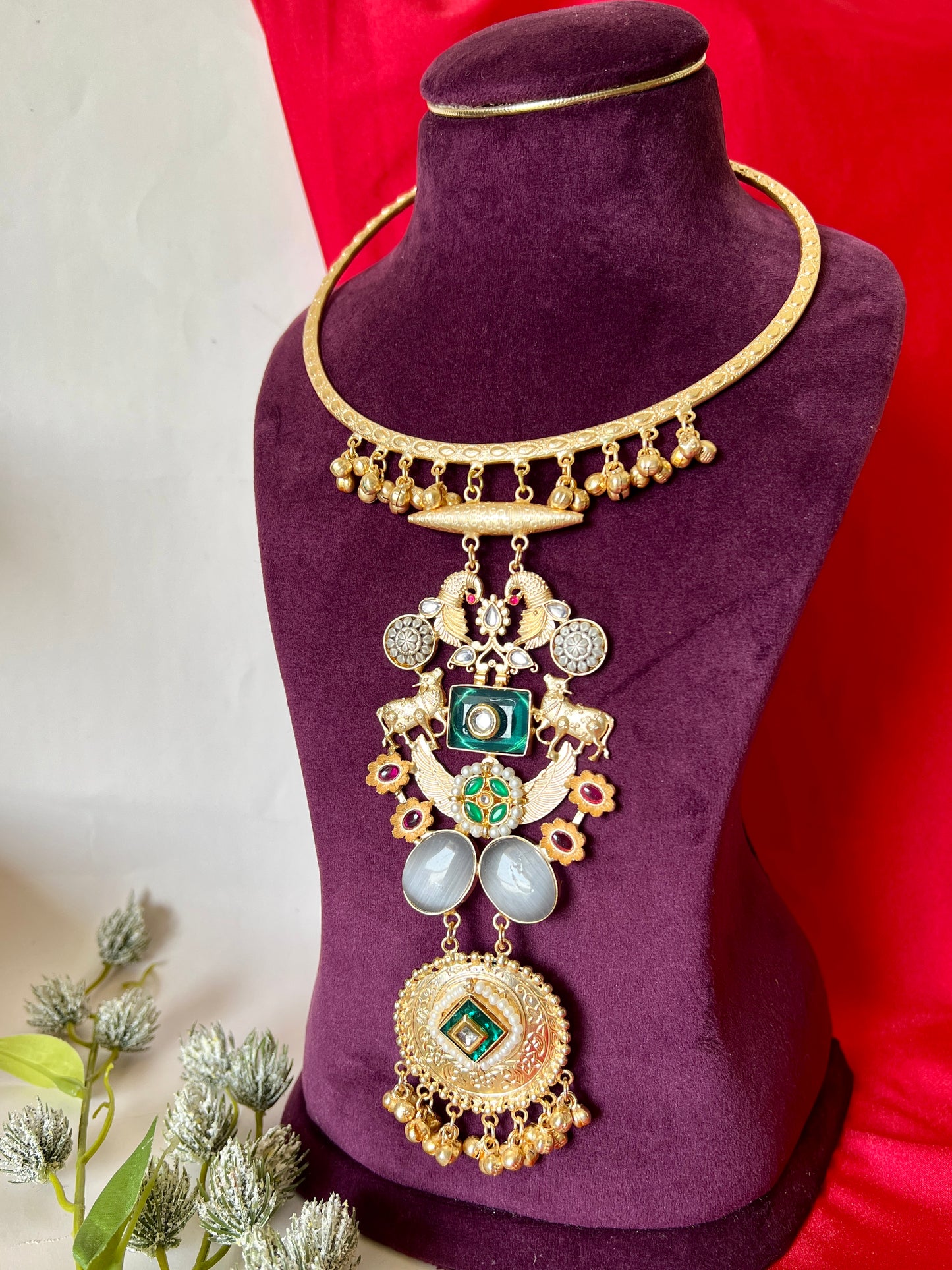 Nazakat Rajwadi Designer Nandi Hasli Necklace Set DB-GP13000Z2