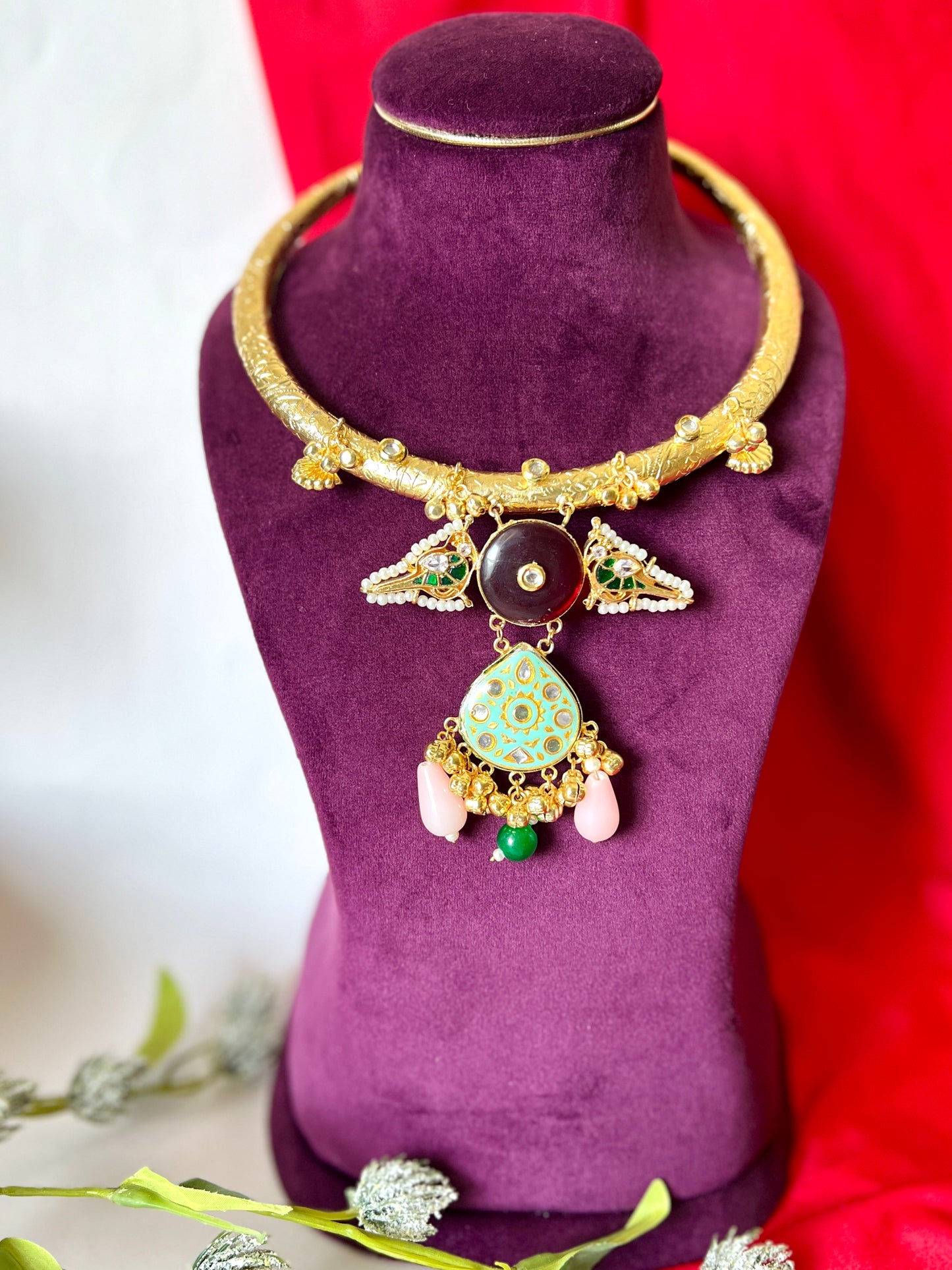 RUHANI HANDCRAFTED MEENAKARI HASLI NECKLACE DB-GP12100Z2