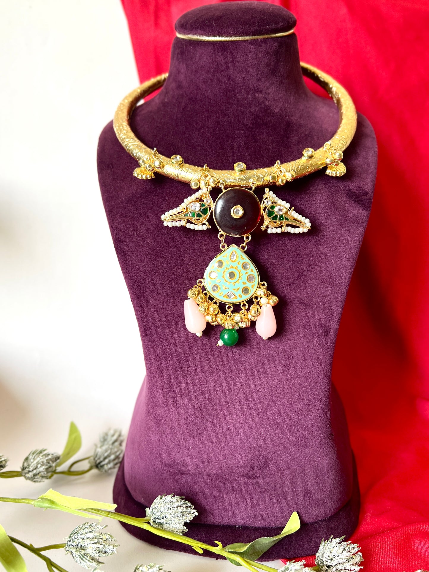 RUHANI HANDCRAFTED MEENAKARI HASLI NECKLACE DB-GP12100Z2