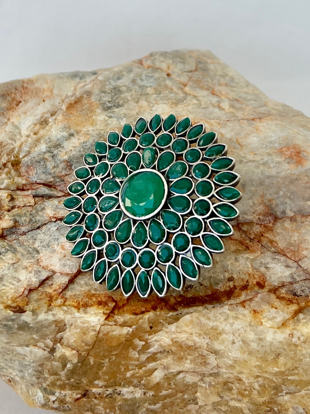 Pakhi Oxidised Flower Ring Green DB-OX300Z2