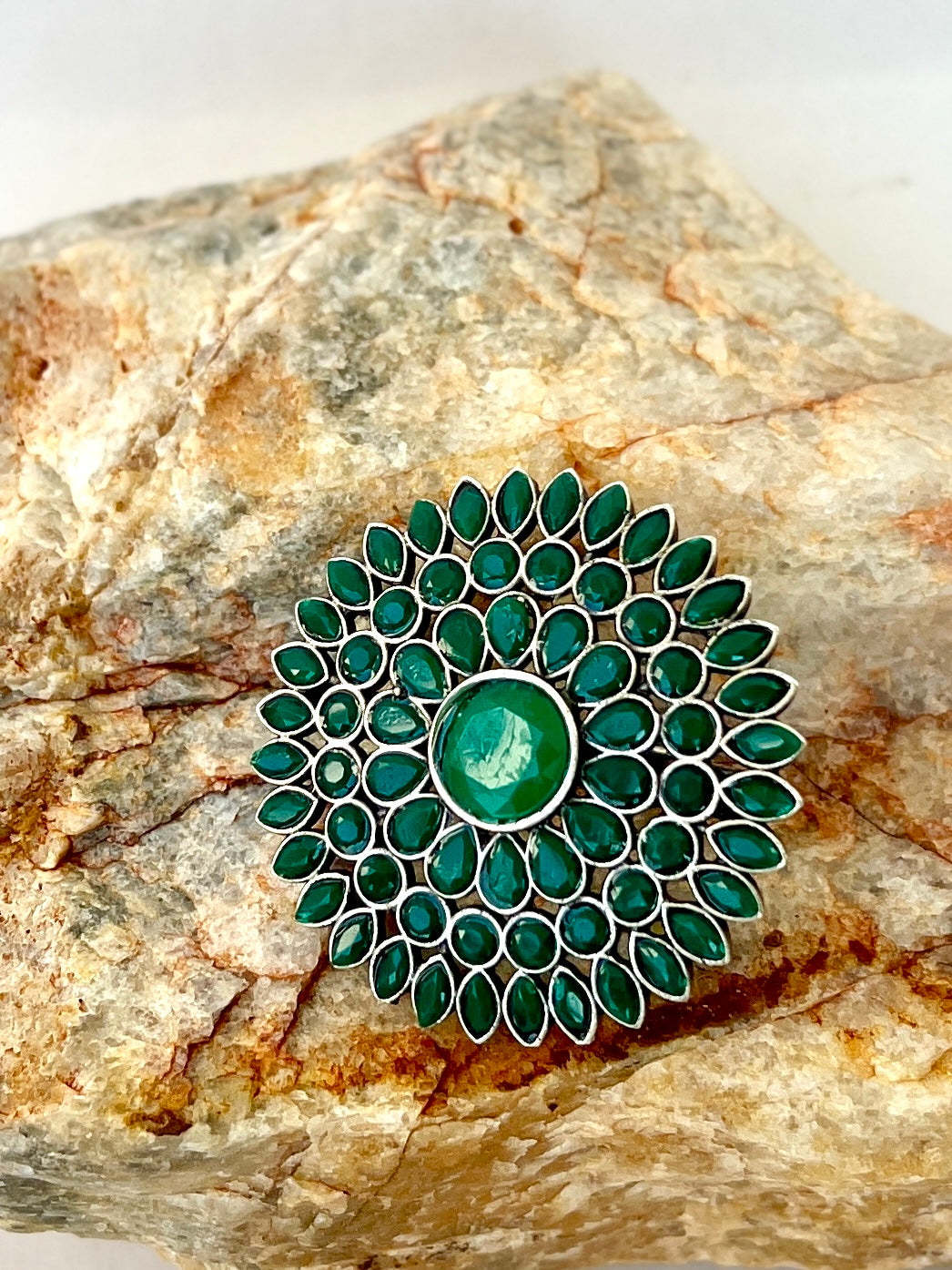 Pakhi Oxidised Flower Ring Green DB-OX300Z2