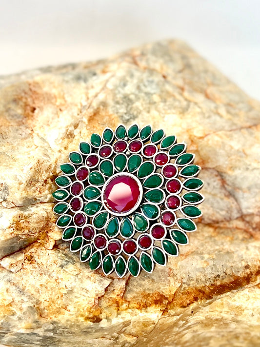 Pakhi Oxidised Flower Ring Pink & Green DB-OX300Z2