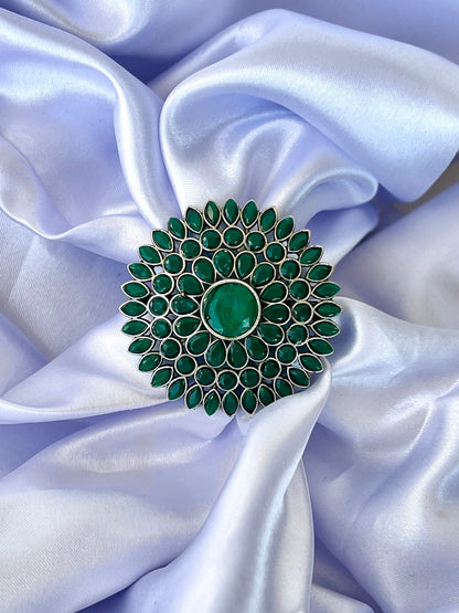 Pakhi Oxidised Flower Ring Green DB-OX300Z2