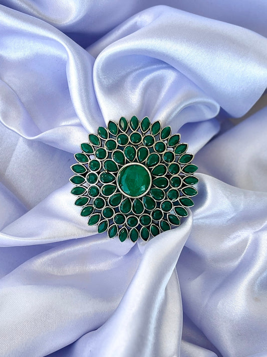 Pakhi Oxidised Flower Ring Green DB-OX300Z2