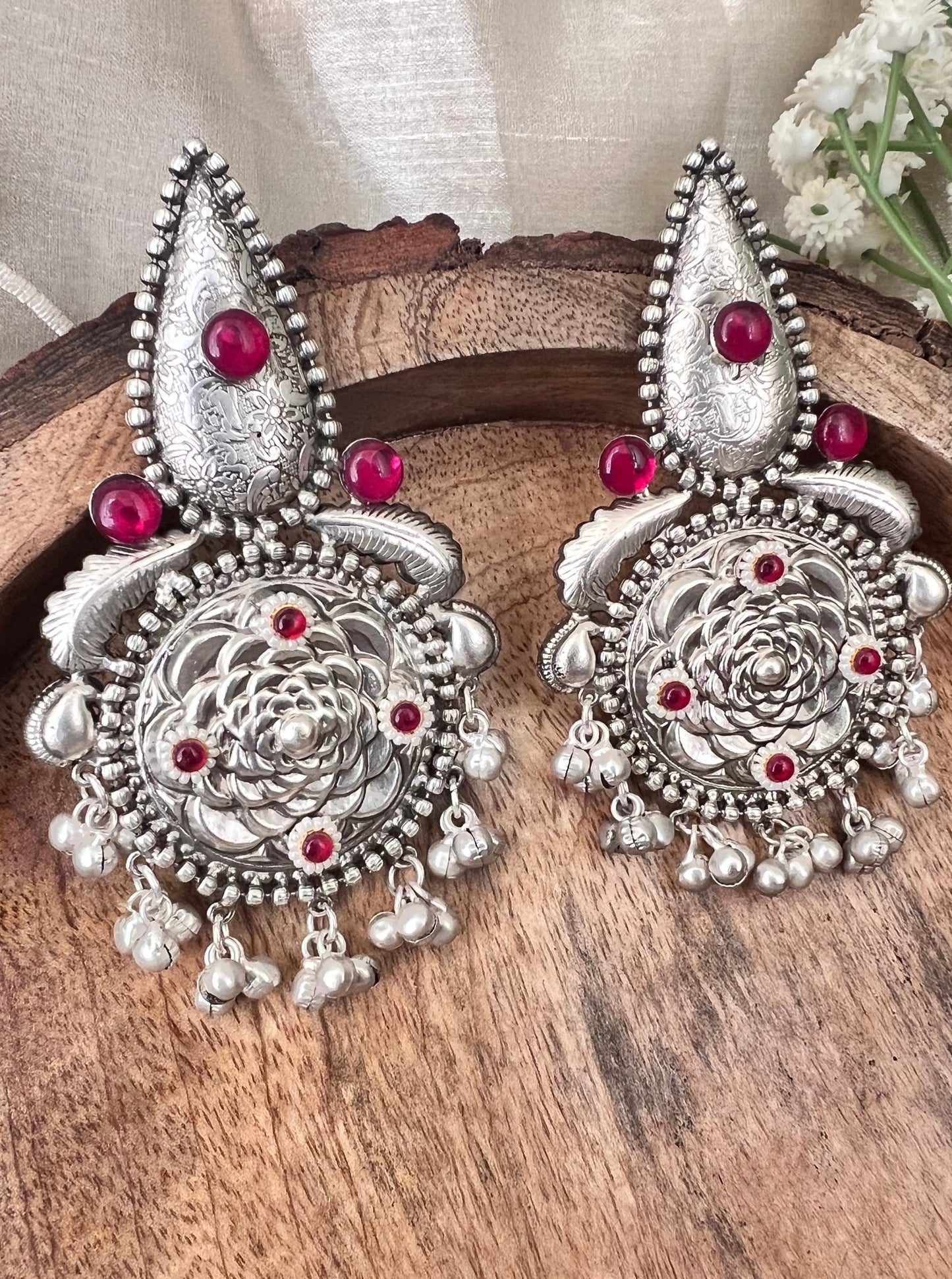 Silver Replica Flower pattern dangler earrings DB-SR10003