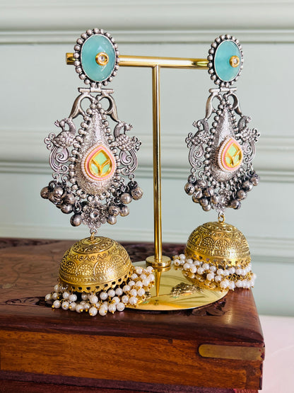 Zeenat Dual Tone Statement Jhumka Earrings DB-GP22000Z2