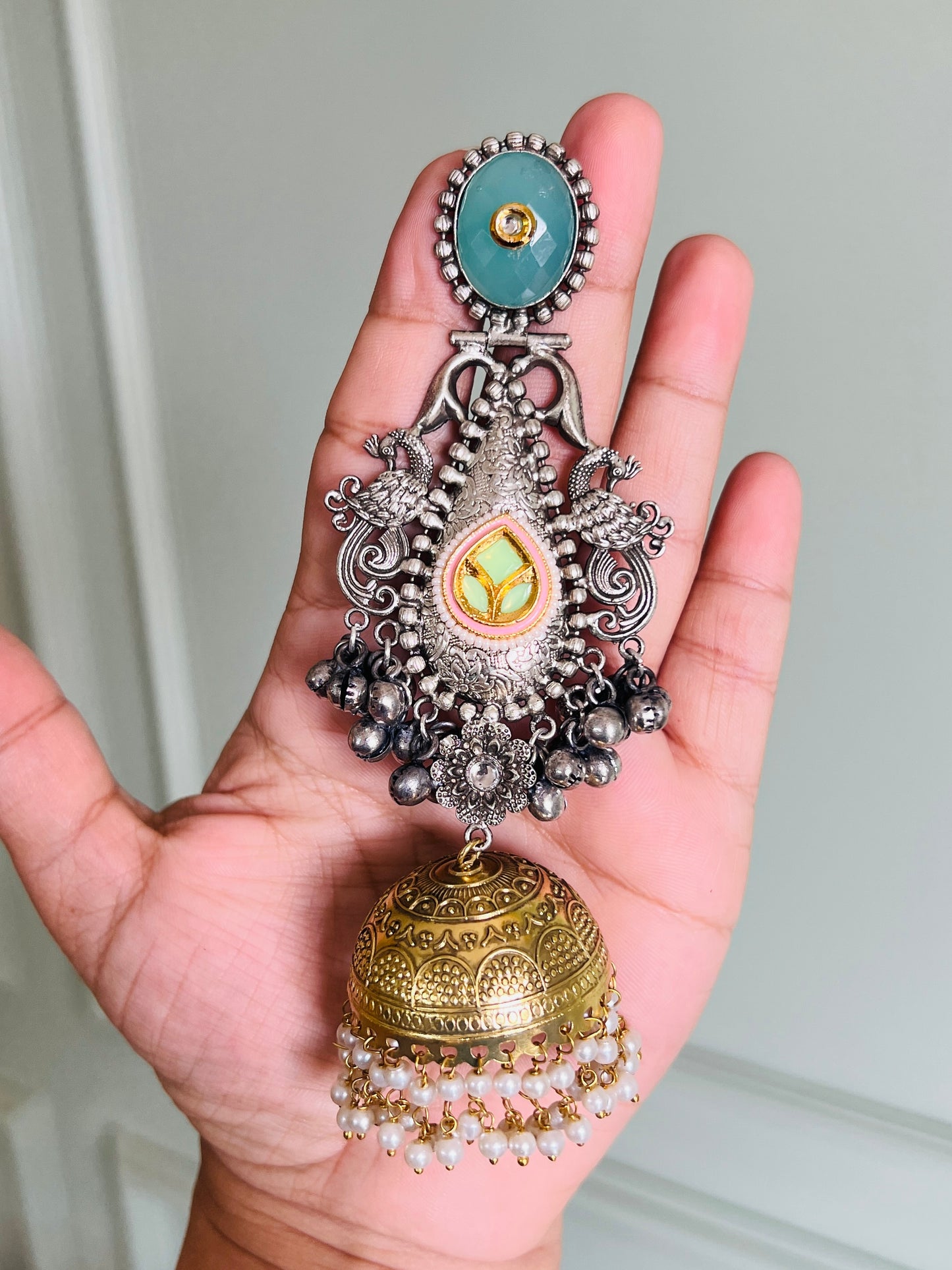 Zeenat Dual Tone Statement Jhumka Earrings DB-GP22000Z2