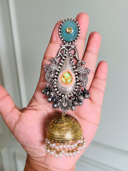 Zeenat Dual Tone Statement Jhumka Earrings DB-GP22000Z2