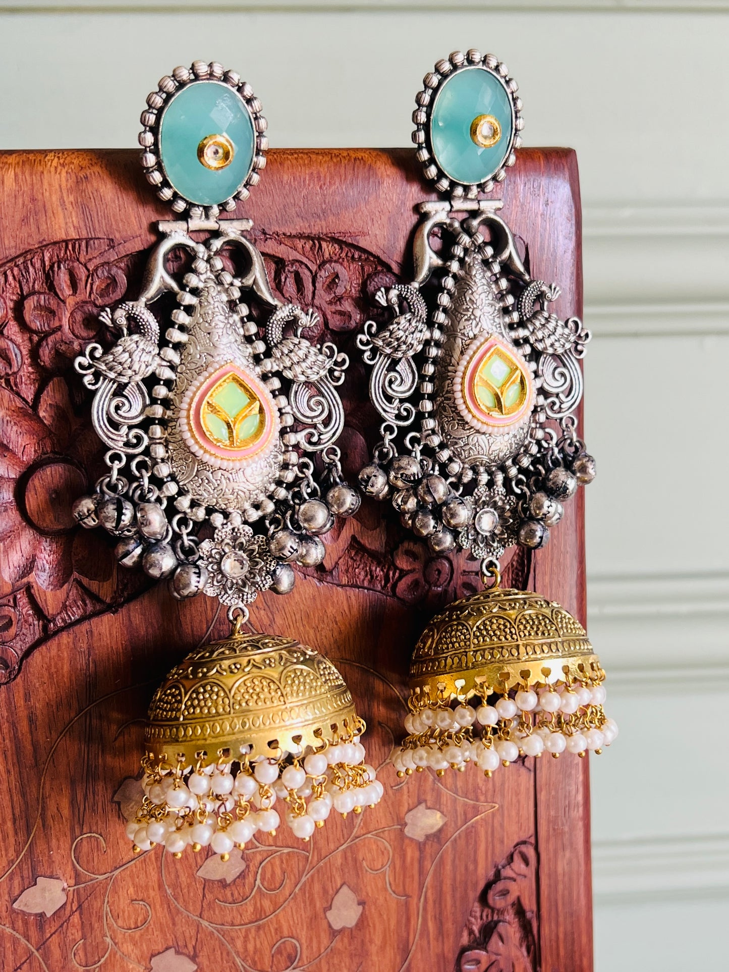 Zeenat Dual Tone Statement Jhumka Earrings DB-GP22000Z2