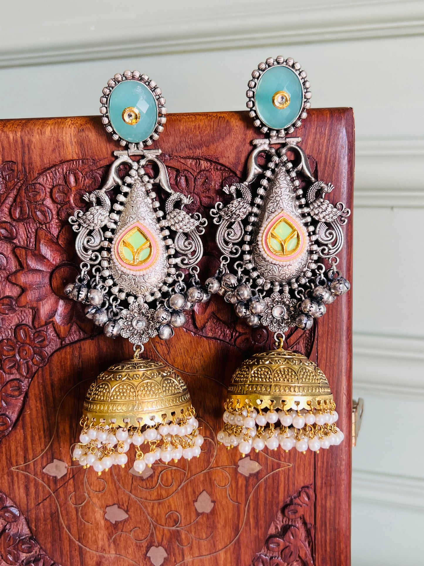 Zeenat Dual Tone Statement Jhumka Earrings DB-GP22000Z2
