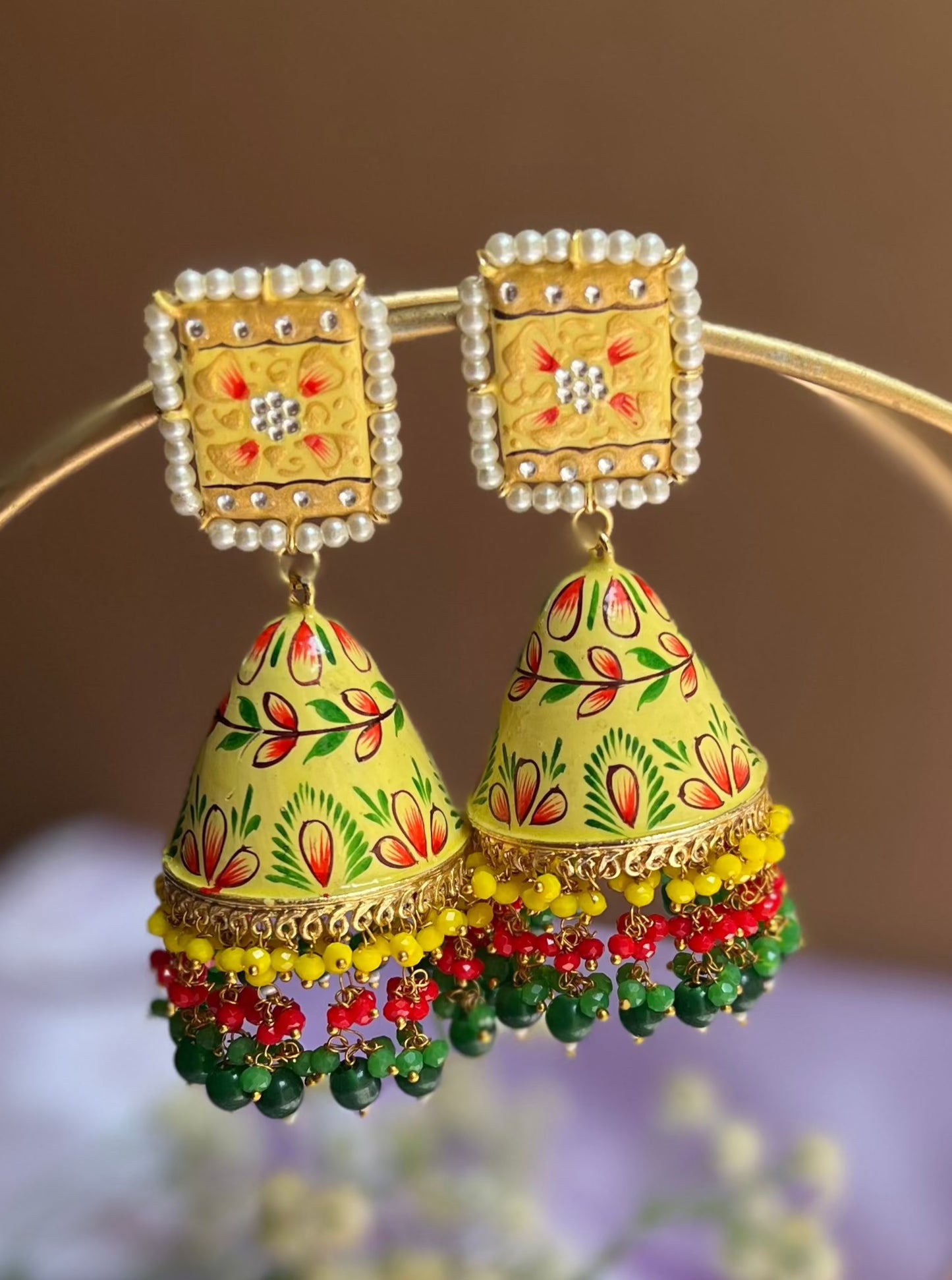 Gold Tone Hand painted Floral Jhumka Earrings DB-GP11200Z