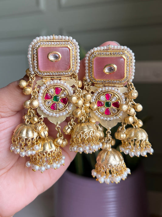 Aadhya Pachi Kundan Triple Jhumka Earrings DB-GP20802Z2