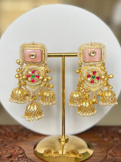Aadhya Pachi Kundan Triple Jhumka Earrings DB-GP20802Z2
