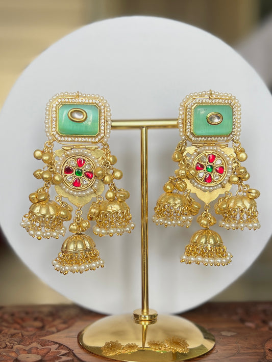Aadhya Pachi Kundan Triple Jhumka Earrings DB-GP20802Z2