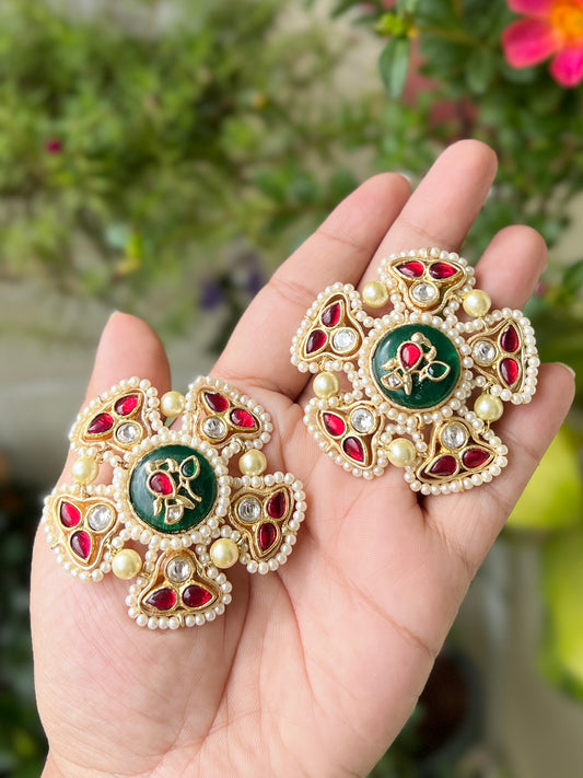 Savya Pachi Kundan Big Stud Earrings DB-GP24002Z2