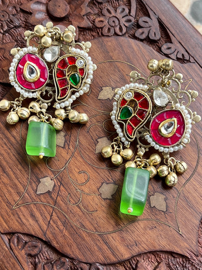 Radha Pachi Kundan Designer Peacock Earrings DB-GP12200Z2