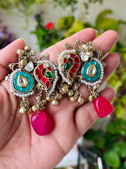 Radha Pachi Kundan Designer Peacock Earrings DB-GP12200Z2