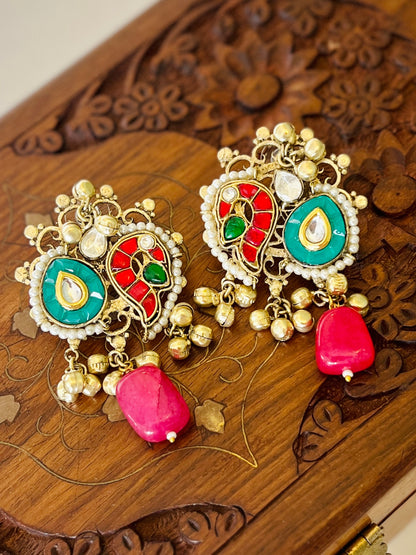 Radha Pachi Kundan Designer Peacock Earrings DB-GP12200Z2
