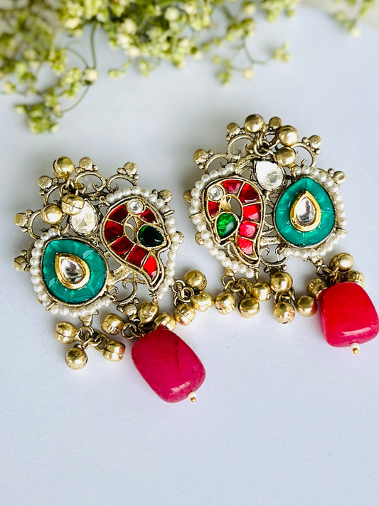 Radha Pachi Kundan Designer Peacock Earrings DB-GP12200Z2