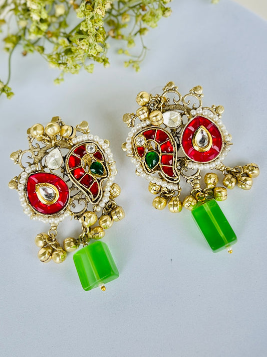 Radha Pachi Kundan Designer Peacock Earrings DB-GP12200Z2