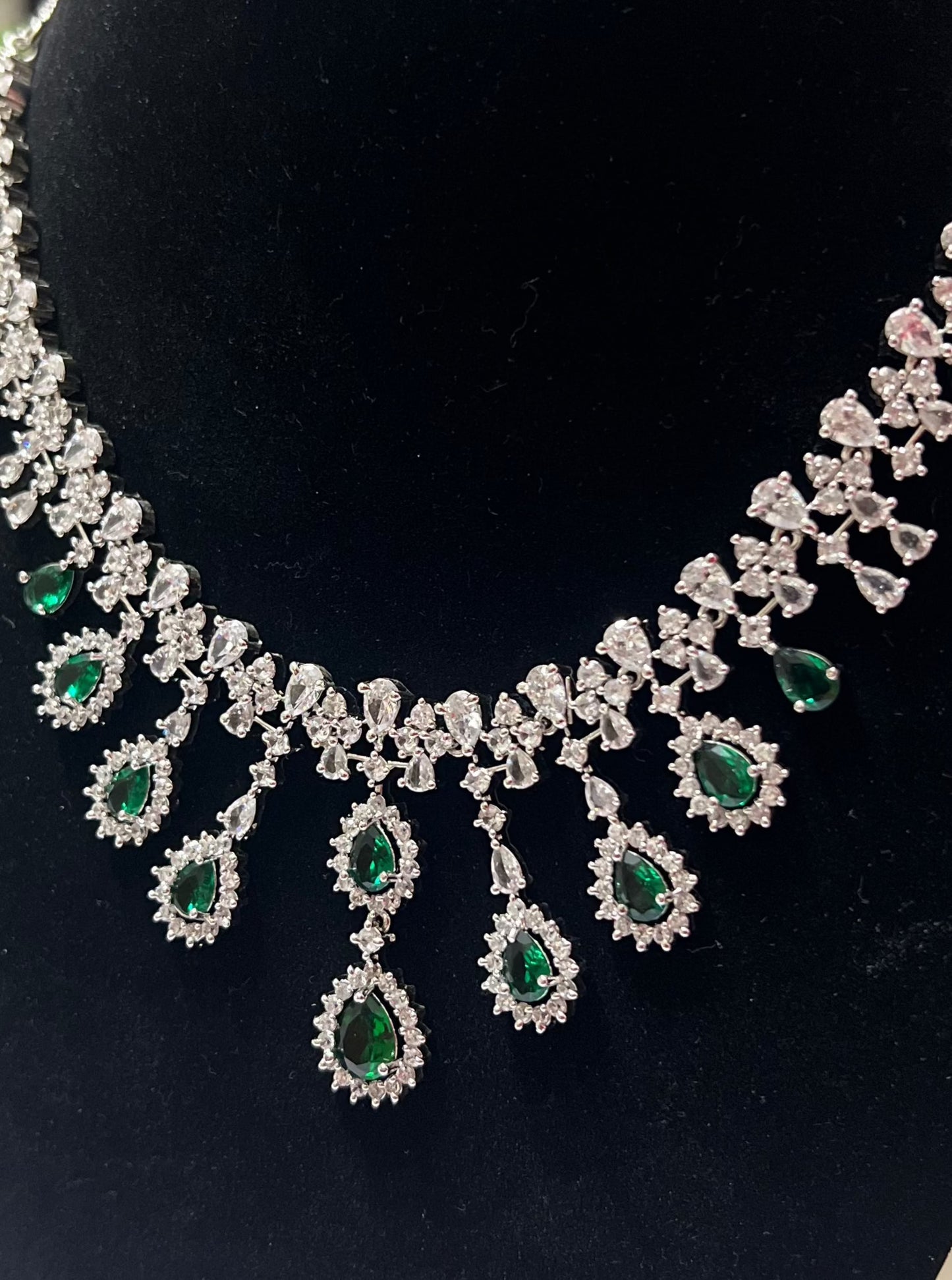 Zircon Emerald Green Silver polish Necklace Set DB-AD12224Z19